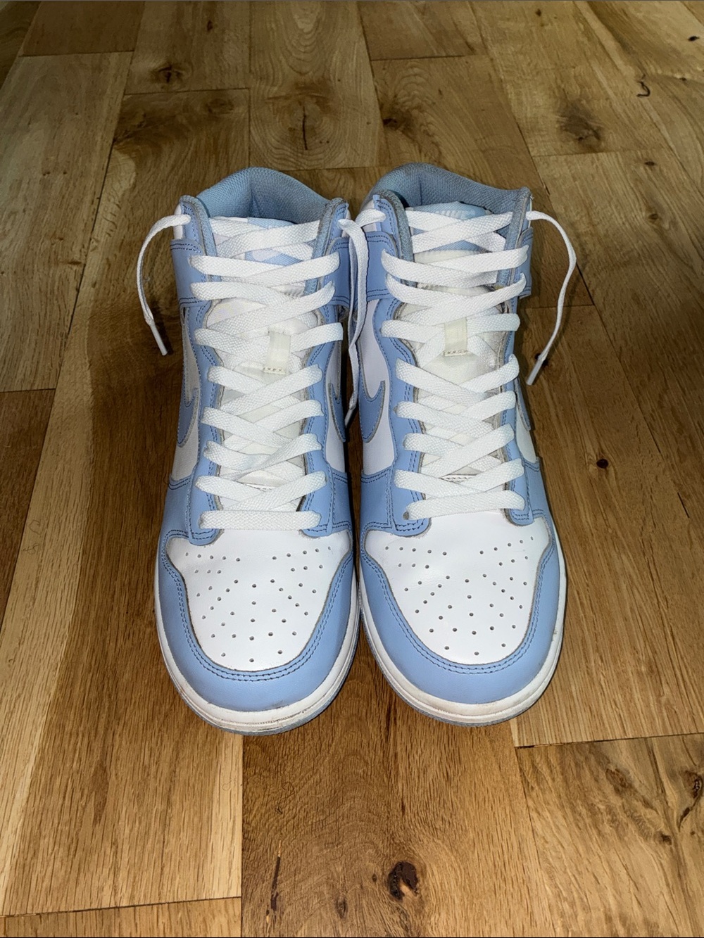 Nike High-Top Sneakers in White & Light Blue